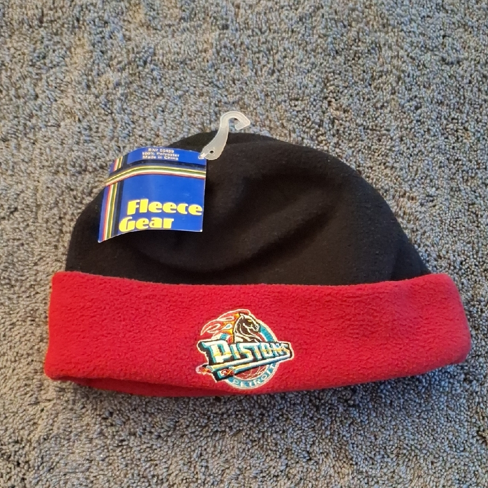 Detroit Pistons Black and Red Fleece Beanie